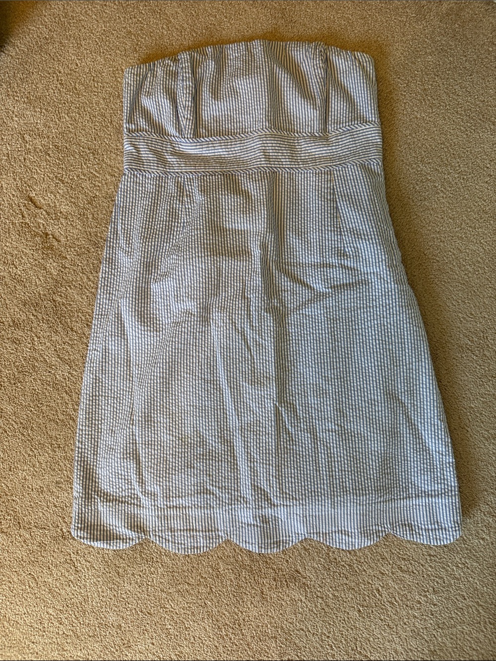 Vineyard Vines Strapless Seersucker Dress in Light Blue and White